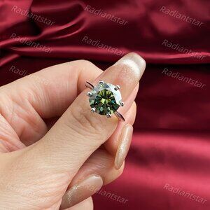 NEW Certified 5 ct. t.w. Dark Blue Green  Moissanite Solitaire 6 Prong Ring